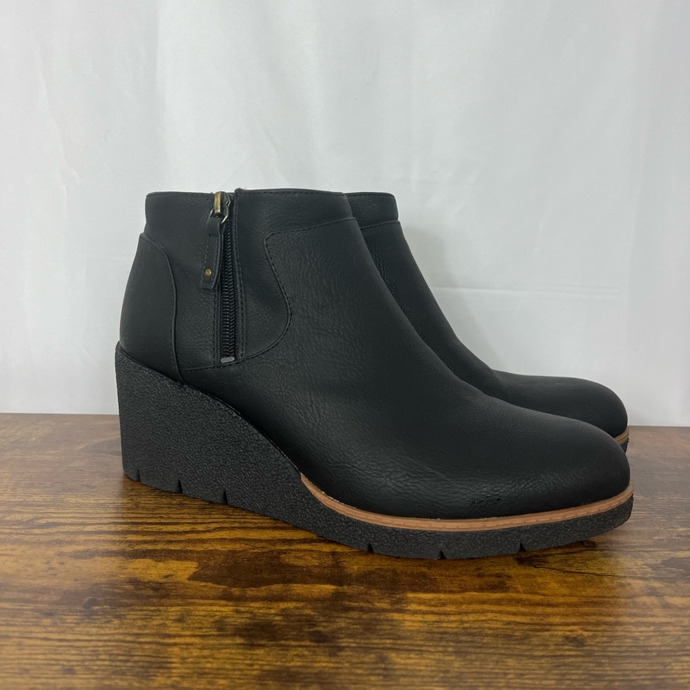 Dr. Scholl’s Berklie Boots Womens 10 Black Faux Leather Wedge Heel Ankle Bootie
